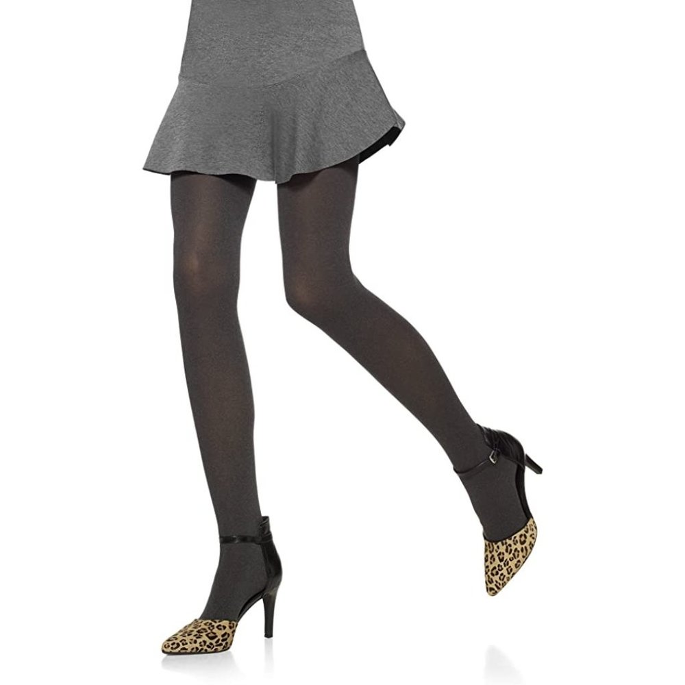 HUE Women's Opaque Control Top Tight 90 Denier size 1 Graphite Heather NEW